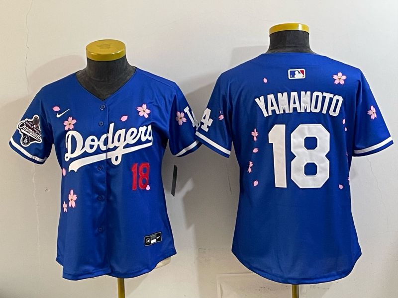 Women Los Angeles Dodgers #18 Yamamoto Blue Sakura Edition 2026 Nike MLB Jersey 004